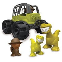 Leksaker av återvunnen plast - jeep och dinosaurier
